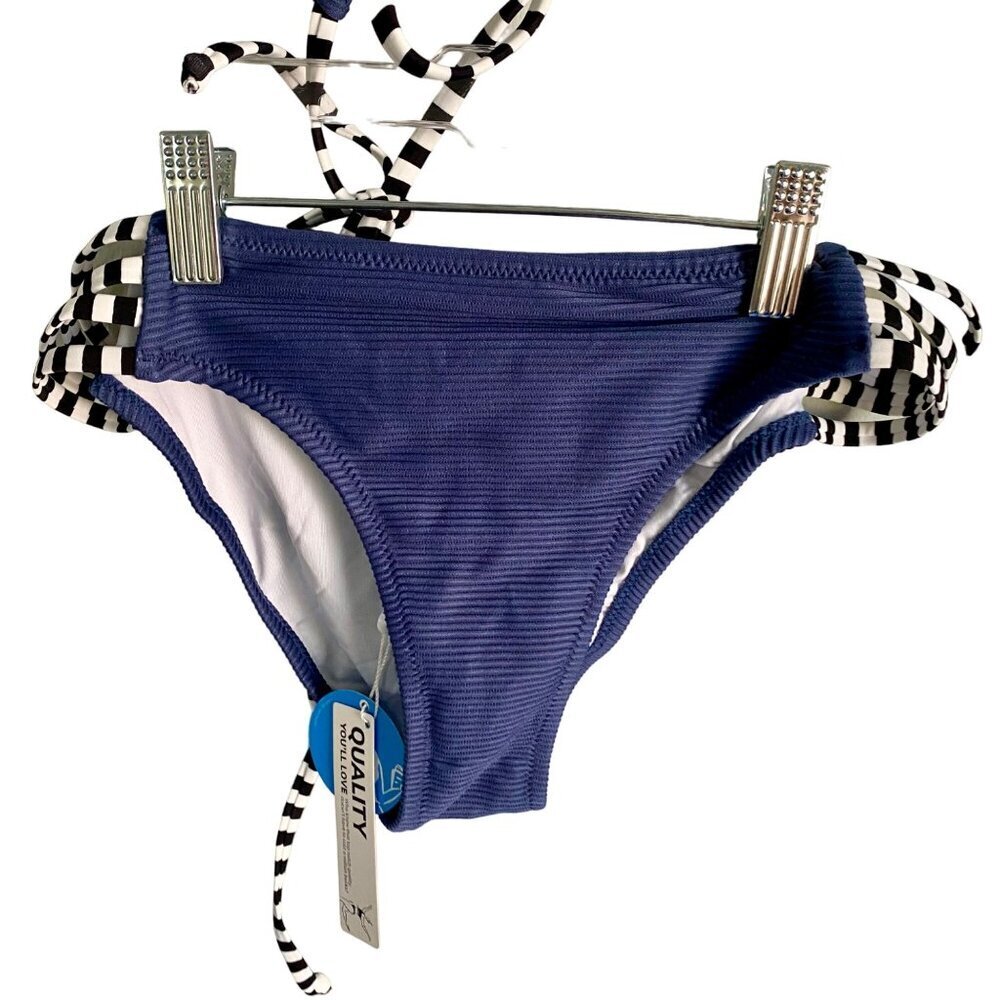 Cupshe Two Piece Blue Ribbed Strappy Low Waist Bikini Swim Suit Medium NEW NWT - Picture 6 of 12